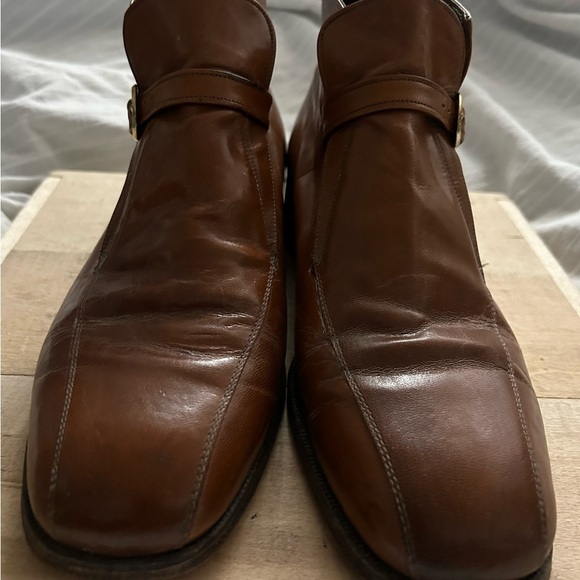 Vtg Florsheim Imperial Boots Triest Brown Leather Monk Strap Buckle 93053 Sz 9D main image 9